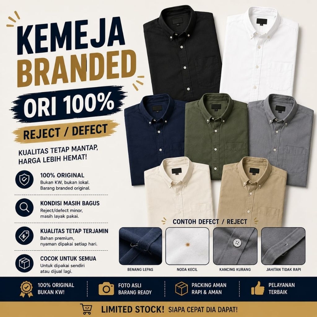 Kemeja Pria Branded Ori 100% Reject/Defect