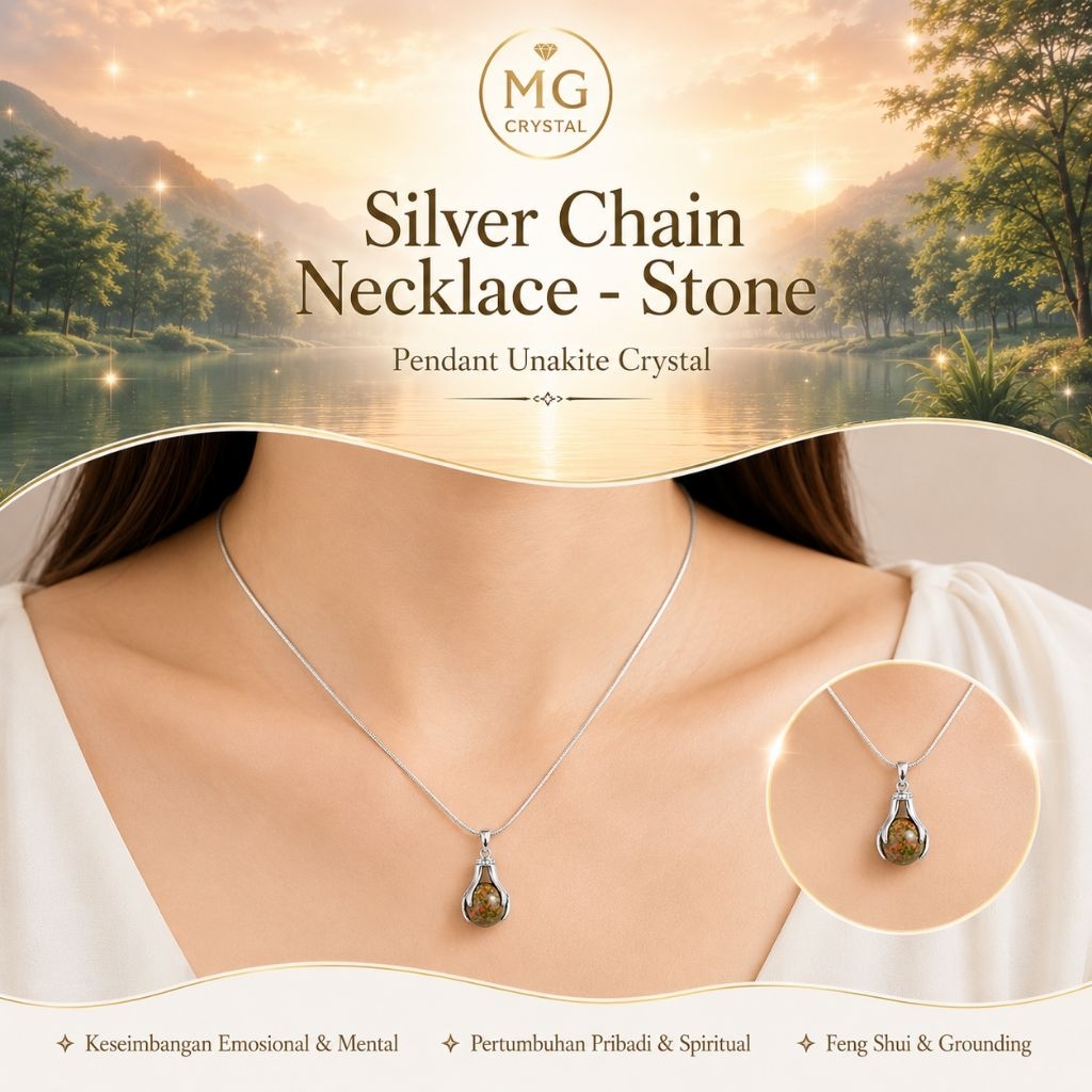 MG Crystal | Kalung Kristal Asli Premium Wanita Pria White Jade Red Agate Green Jade Silver Necklace