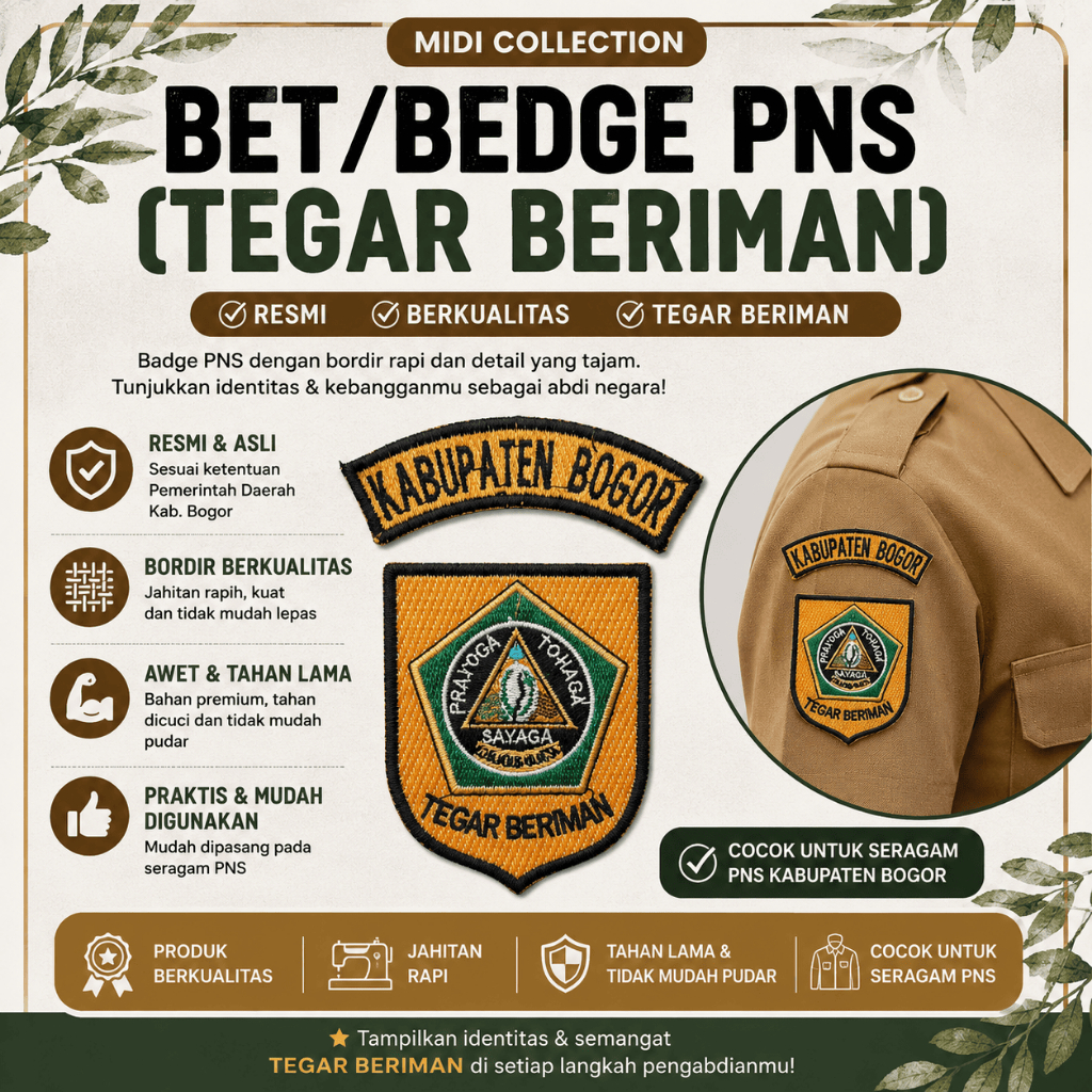 Bet Badge PNS Bordir Logo Tegar Beriman | Badge Kabupaten Bogor Seragam PNS Premium