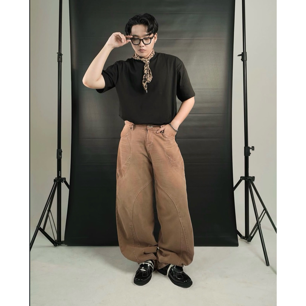 POSPICC LEATHER - MOON BAGGY DENIM PANTS WASHED