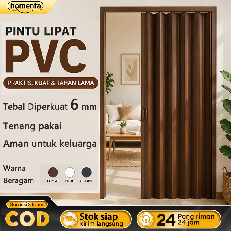 Homenta Pintu Lipat Geser PVC Tebal 6mm Aman Tahan Lama Pemasangan Tanpa Bor Anti Air Mudah Dibersih