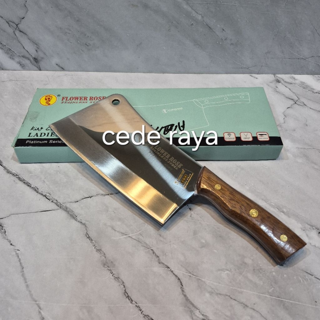 pisau daging / parang tulang stainless gagang kayu ukuran 8"