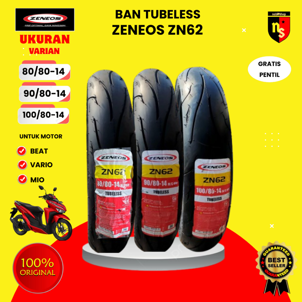 BAN ZENEOS ZN62 RING 14 90/80 TUBELESS Free Pentil