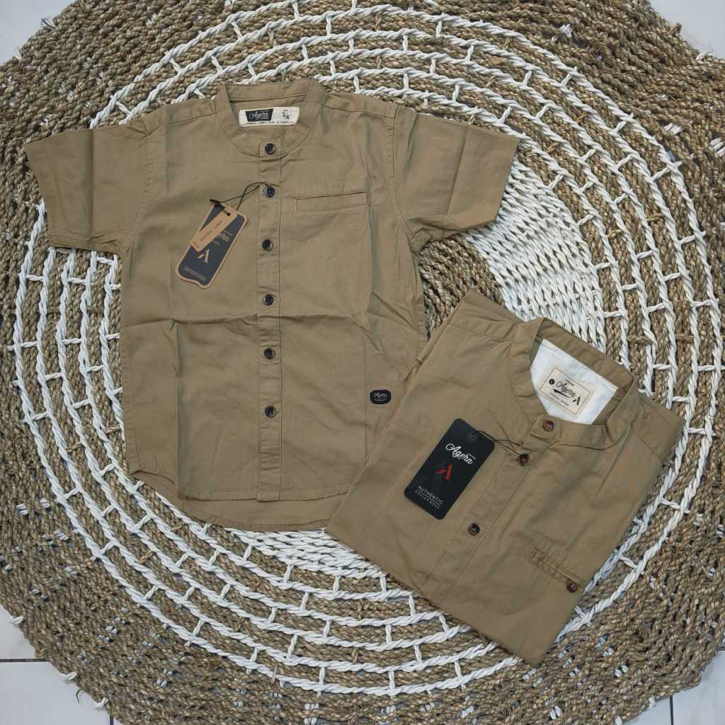 AGERA PREMIUM KHAKI LT BAJU KEMEJA KOKO KEMKO COUPLE  AYAH ANAK LENGAN PANJANG DAN PENDEK AGERA