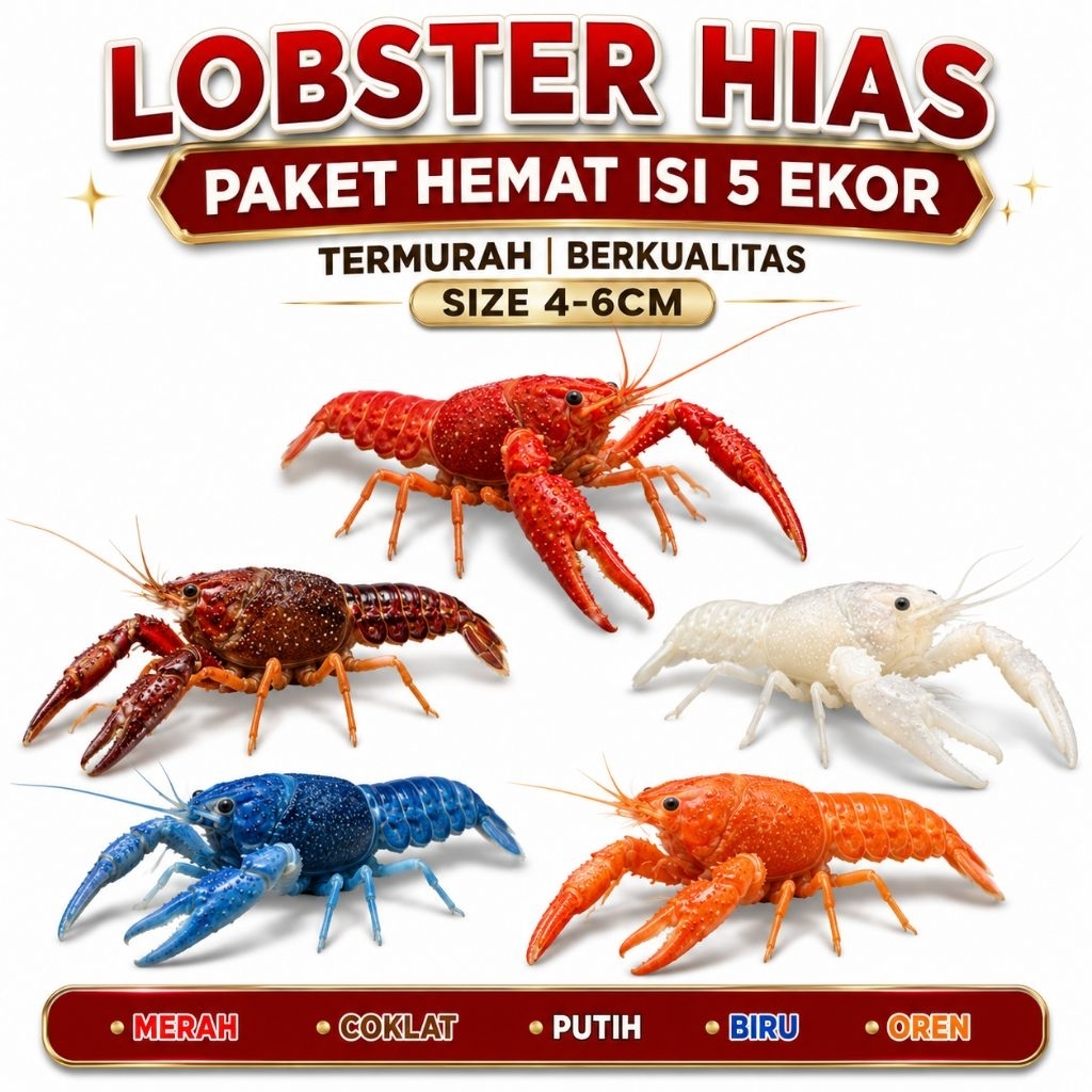 Lobster Hias warna warni Paket 5 ekor Hiasan Aquarium Aquascape
