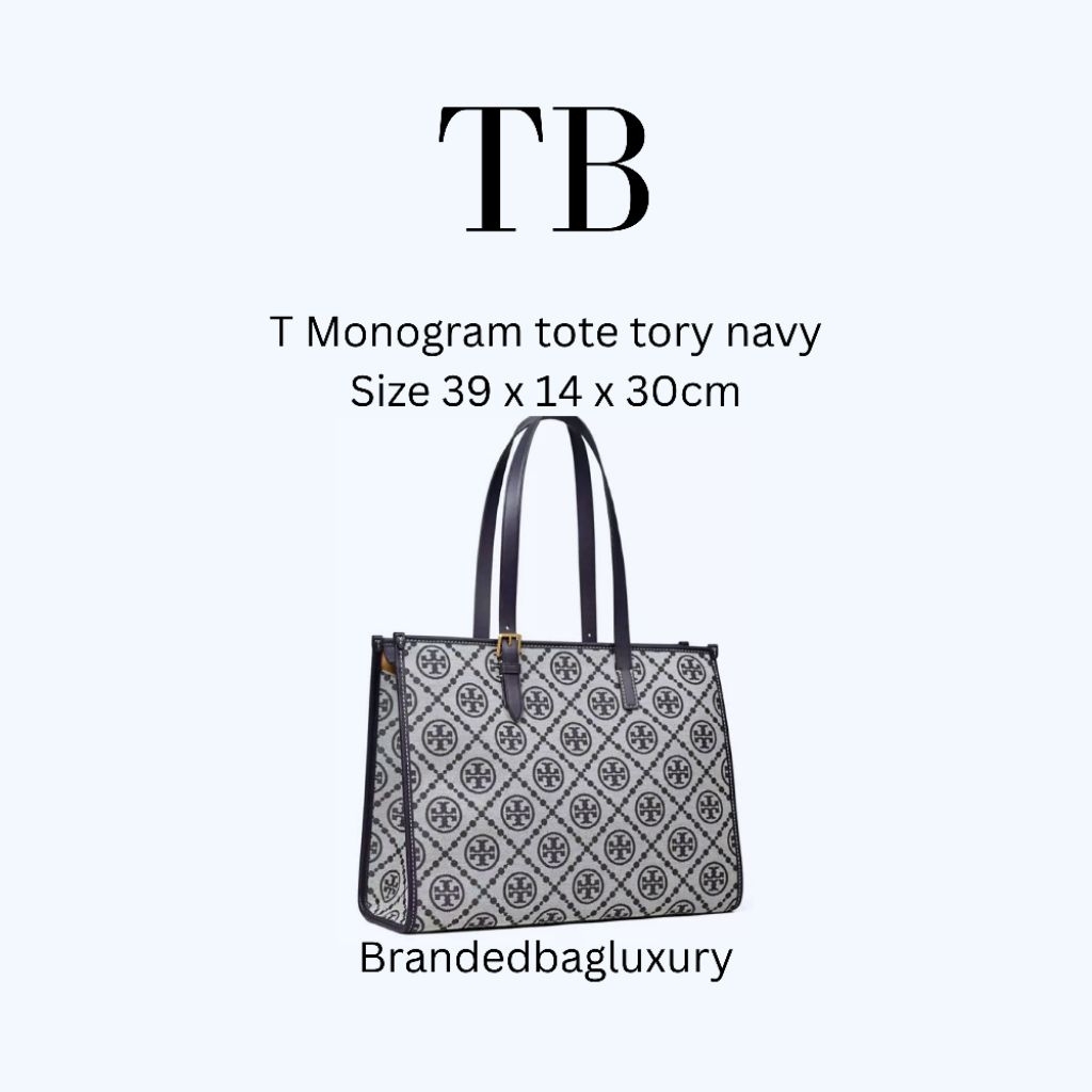 T monogram tote square tory navy