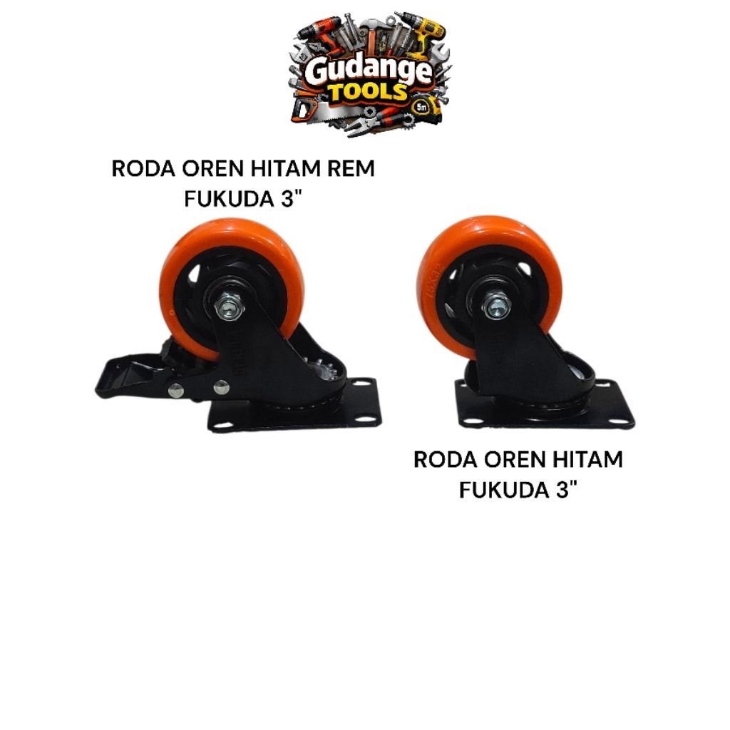 2 PCS RODA OREN HITAM 3" FUKUDA & RODA OREN HITAM REM 3" FUKUDA // RODA TROLY // CASTER SWIVEL PLATE