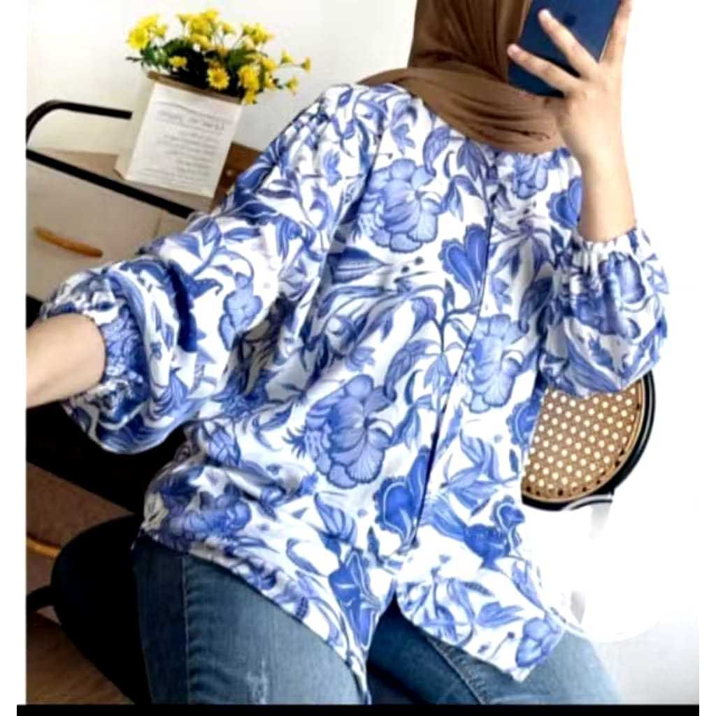 BLOUSE RAYON WANITA TERBARU ELEGAN/KEMEJA WANITA MOTIF BUNGA/KEMEJA WANITA MOTIF SALUR TERLARIS/KEME