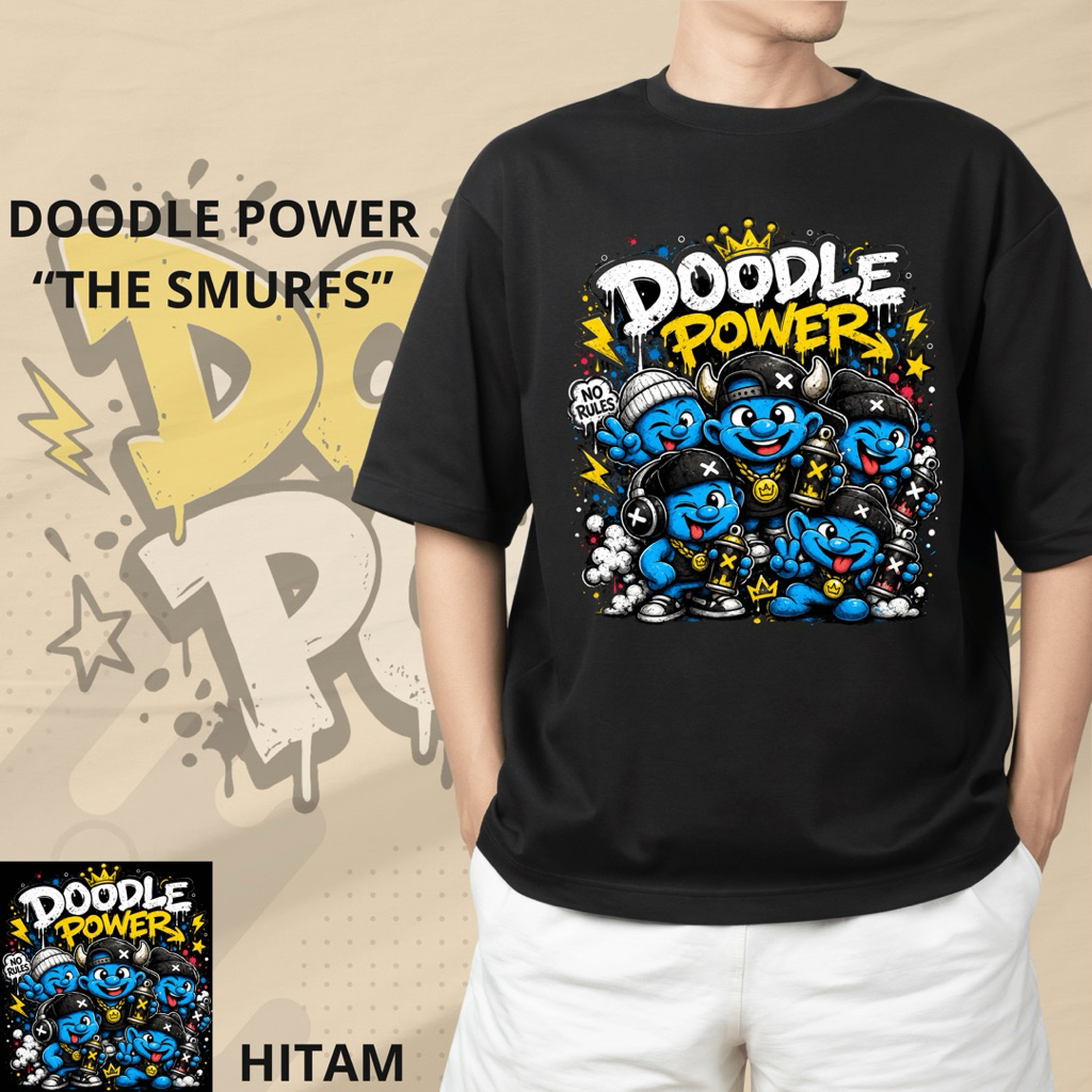 DOODLE POWER kaos The Smurf hitam / kaos bergambar The Smurf hitam / kaos bergambar kartun The Smurf