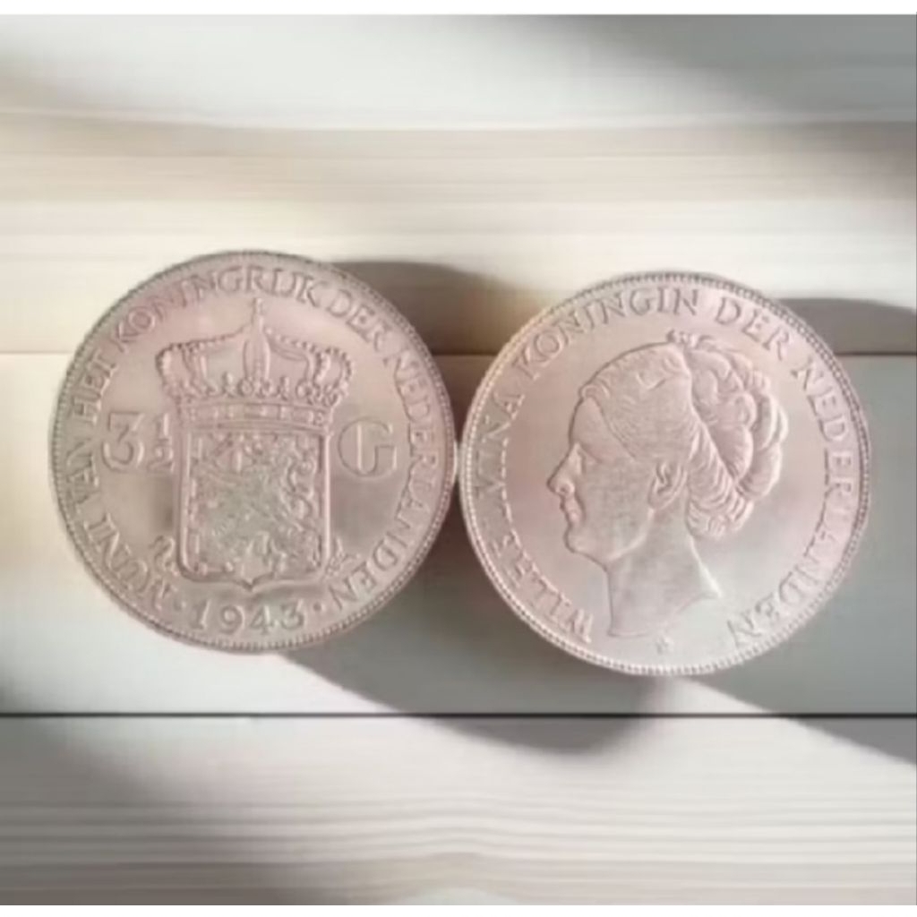 KOIN SILVER PERAK NEDERLAND BELANDA WILHELMINA 3½ G 1943