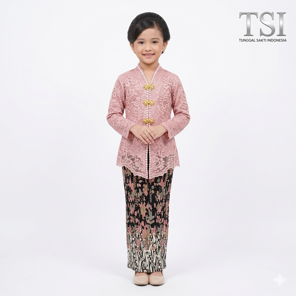 SETELAN KEBAYA ANAK PEREMPUAN CANTIK IMUT SET KBAYA ENCIM BROKAT ANAK MODEL TERBARU WARNA ROSE GOLD