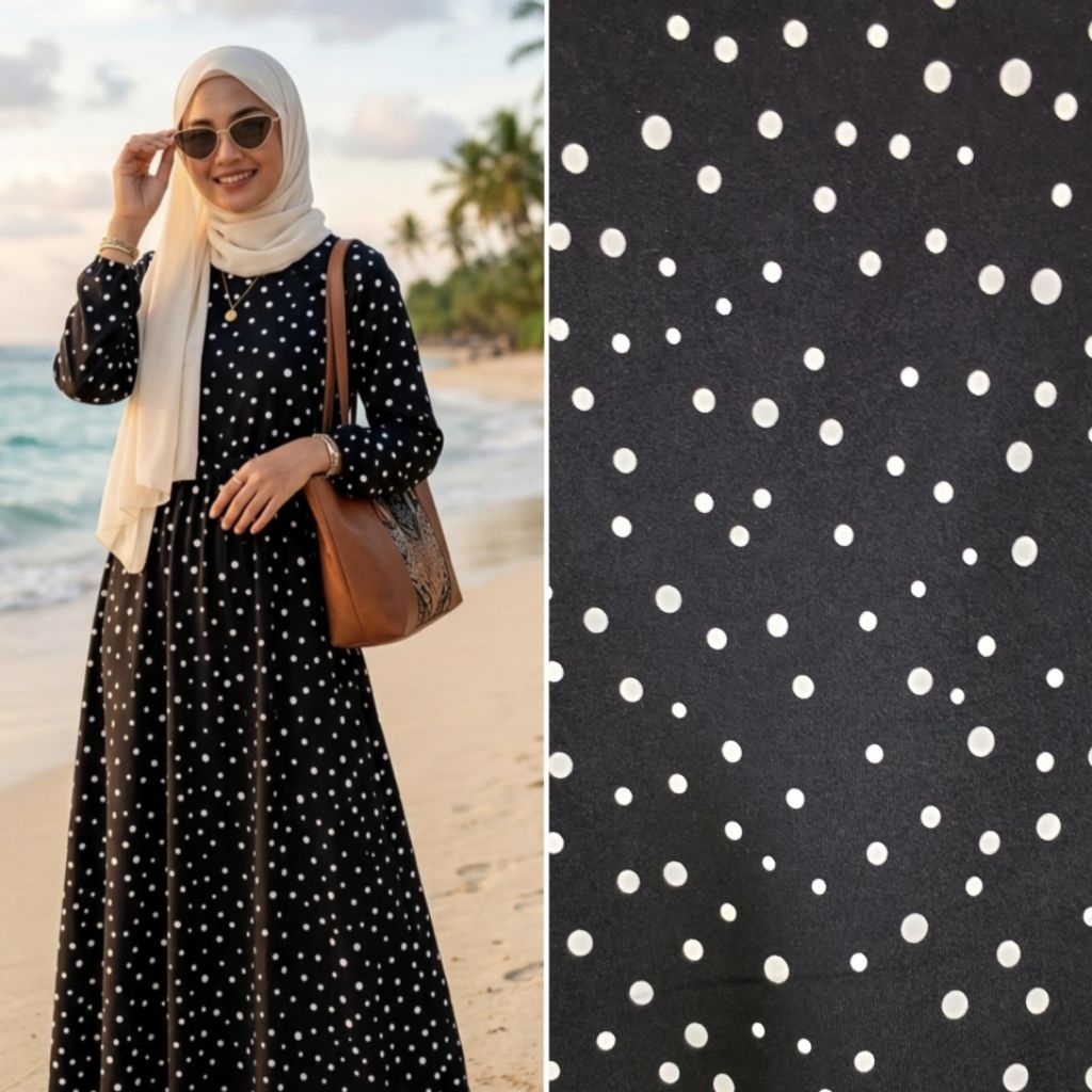 kain crepe motif polkadot - kain polkadot - kain motif - kain crepe motif