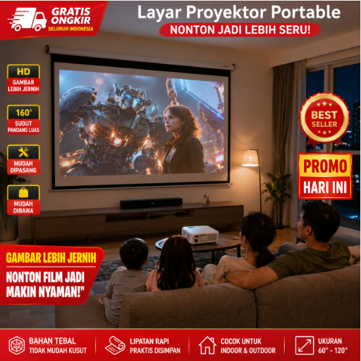Layar proyektor portable dengan bahan berkualitas