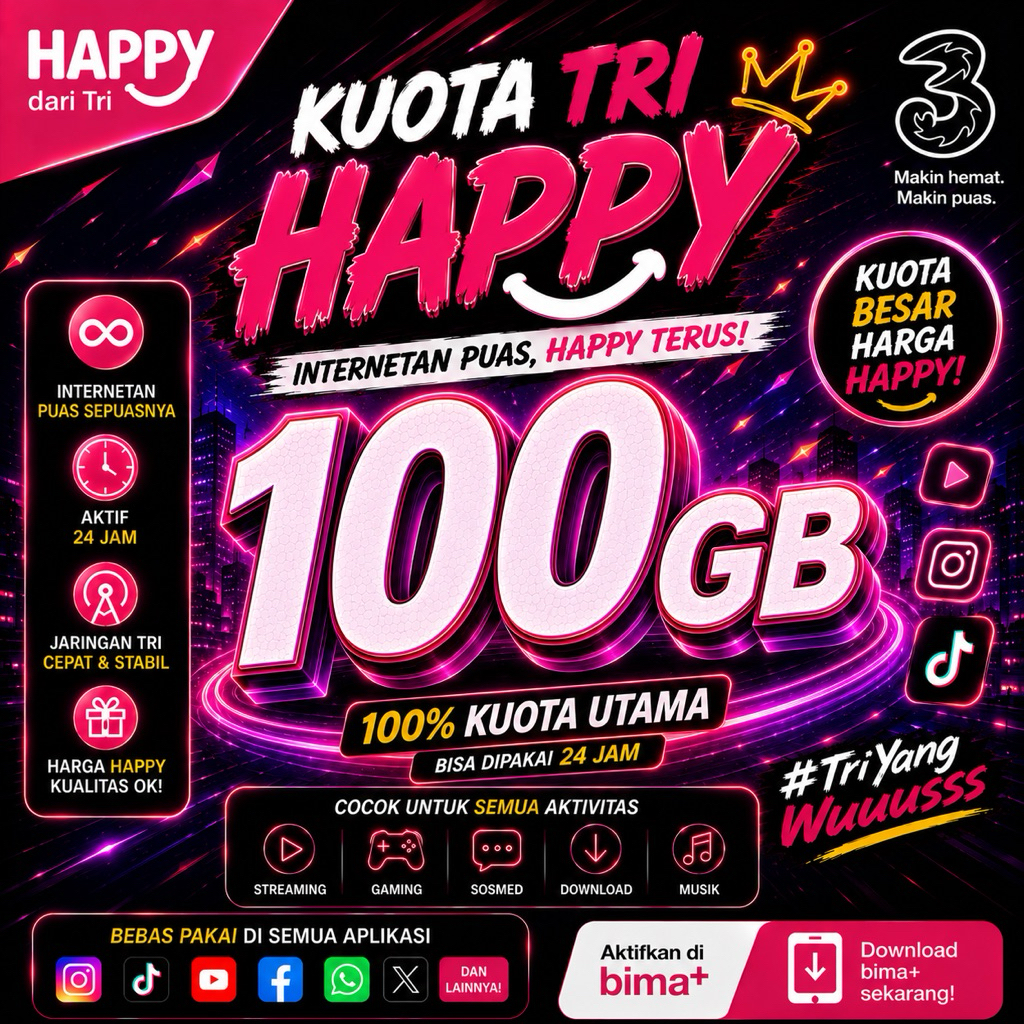 PROMO KUOTA TRI HAPPY 100GB