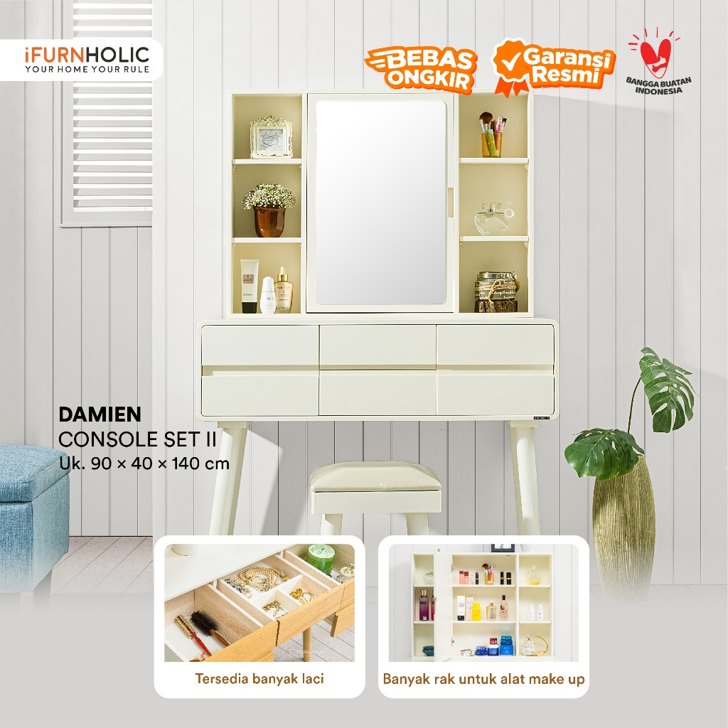 iFURNHOLIC Damien Meja Rias Minimalis Meja Rias Aesthetic + Kursi Meja Make Up
