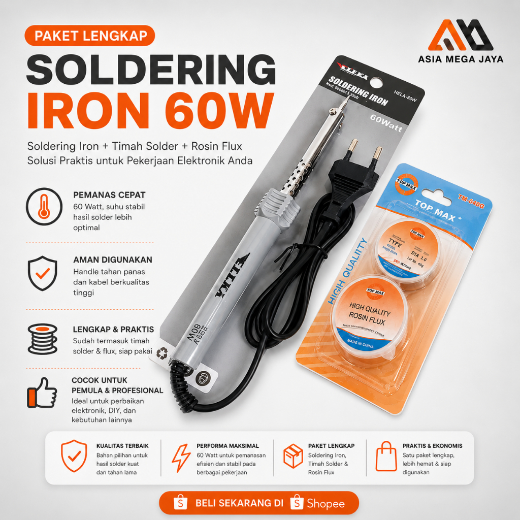 Paket Hemat Solder Listrik 60 Watt Bonus Timah dan Minyak Solder Premium Quality