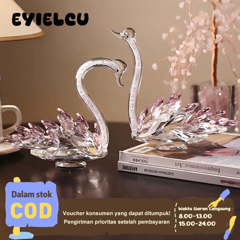 Eyre Hiasan Angsa Kristal Merah Muda Bertabur Berlian Romantis Angsa Kristal Elegan Mewah Dekorasi R