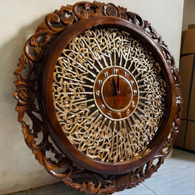 JAM DINDING JAM MASJID JAM UKIRAN KAYU JATI TEMBUS 75cm