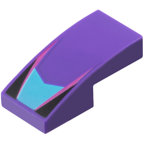 Lego Dark Purple Part 11477pb210 Slope, Curved 2 x 1 x 2/3 with Medium Azure V-Shaped Center Panel, 