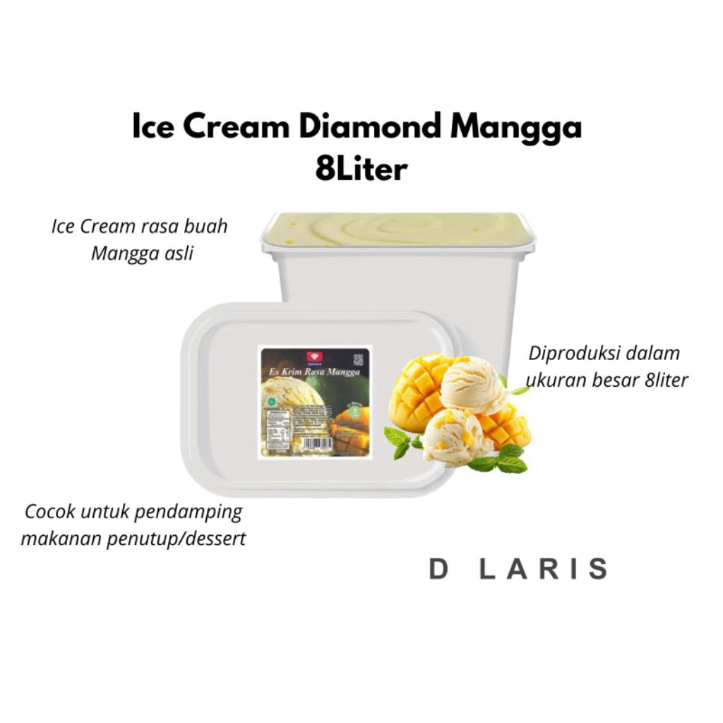 Ice Cream Diamond Mangga 8liter Es Krim Box Besar 8L Rasa Buah Manggo Creamy Lembut Enak