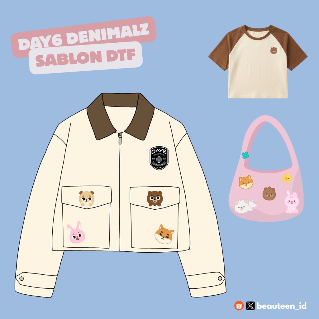 DAY6 DENIMALZ SABLON SETRIKA DTF uv print printing pet film press iron patch petit plush bang ke pil