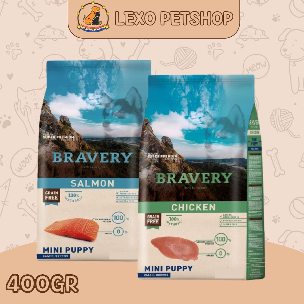 BRAVERY MINI PUPPY 400gr Small Breed - Makanan Anak Anjing Rasa Salmon Chicken Kering / Dry Dogfood 