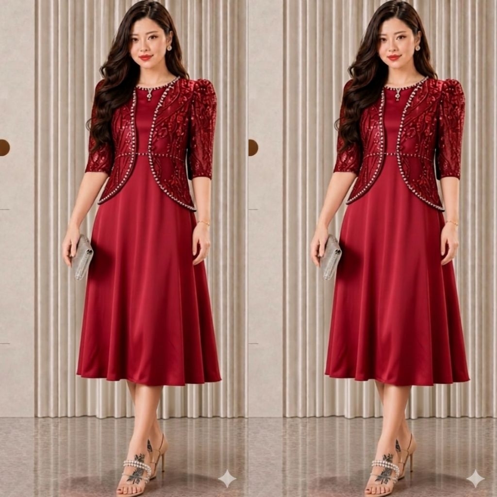 DRESS SATIN MIX TILE BORDIR PREMIUM