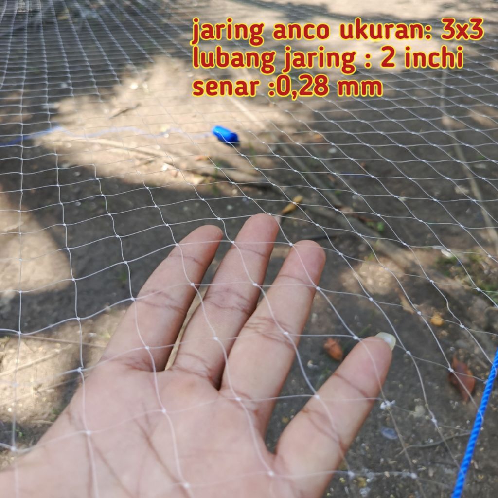 jaring anco ikan ukuran 3x3 meter persegi lubang jaring 2 inchi senar 0,28mm untuk menangkap ikan be