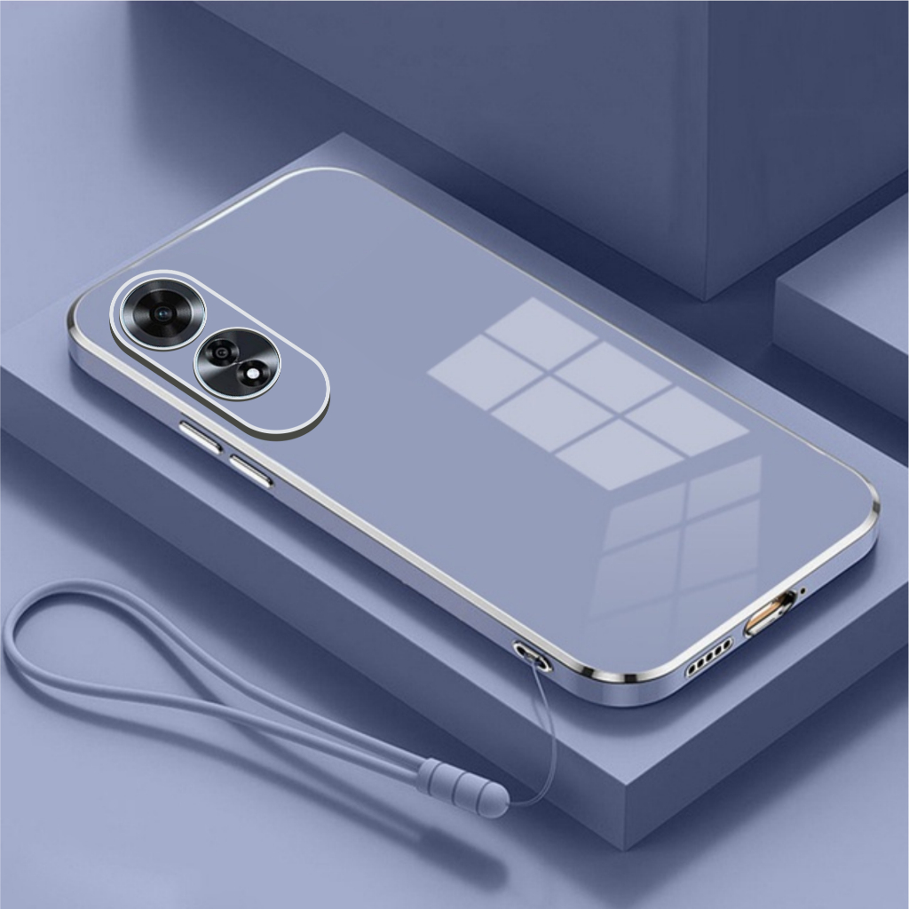 Case Oppo A16 A54s A60 Plating Softcase Silicone Square Frame Case Free Tali Strap