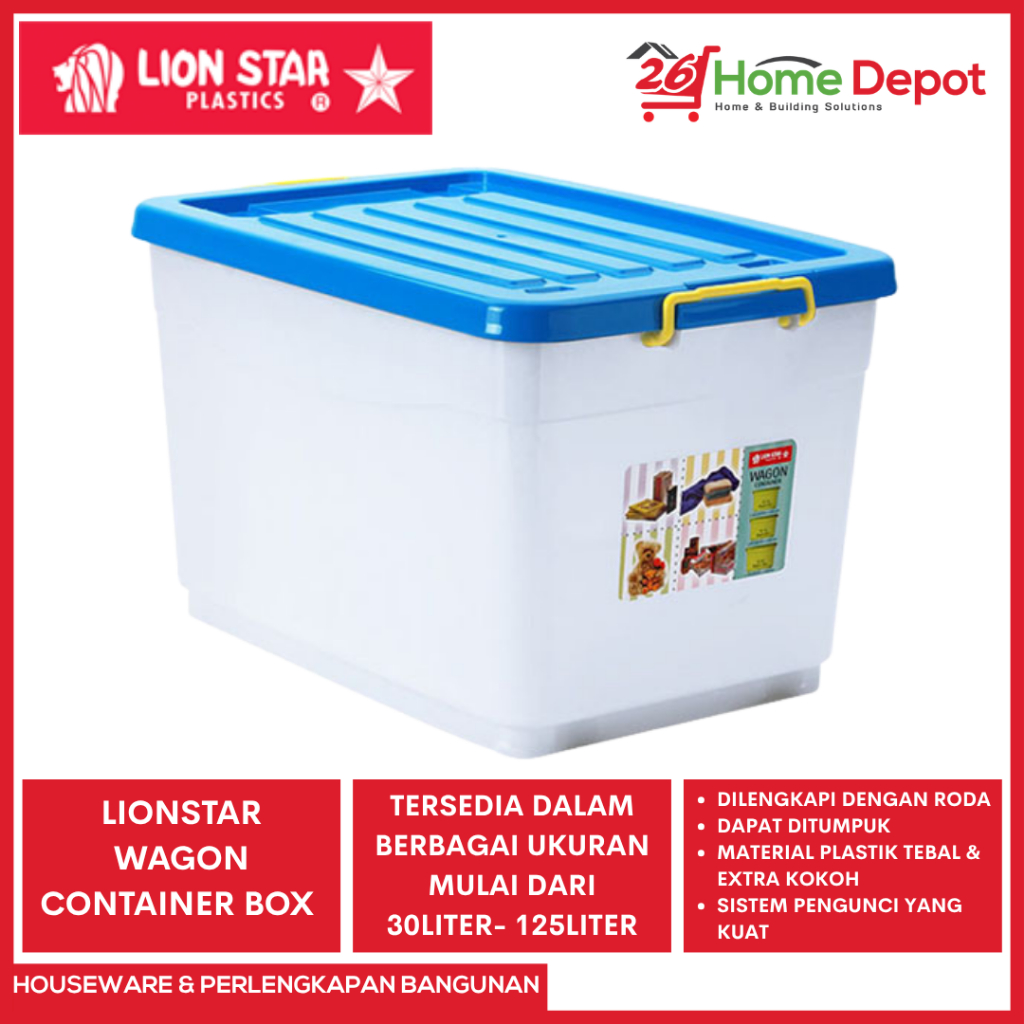 LION STAR Wagon Container Box - Kotak Penyimpanan Besar dengan Roda - Box Plastik Serbaguna