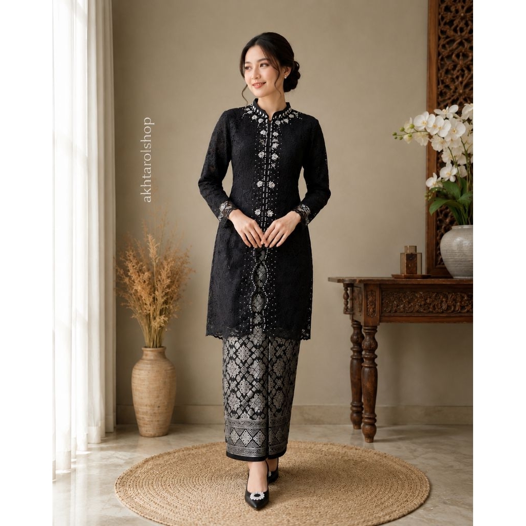 SET TUNIK KEBAYA BRUKAT MODEL ZIGZAG ROK LILIT SONGKET MELAYU / KEBAYA TRADISIONAL MODERN / COCOK UN