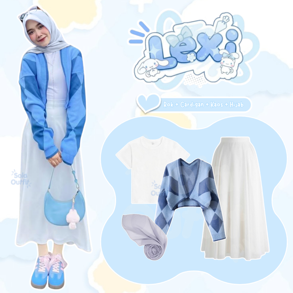 Setelan Rajut Wanita Kekinian 4in1 / Cardigan Abstrak Diamond Rajut Premium + Kaos Polos Putih + Rok