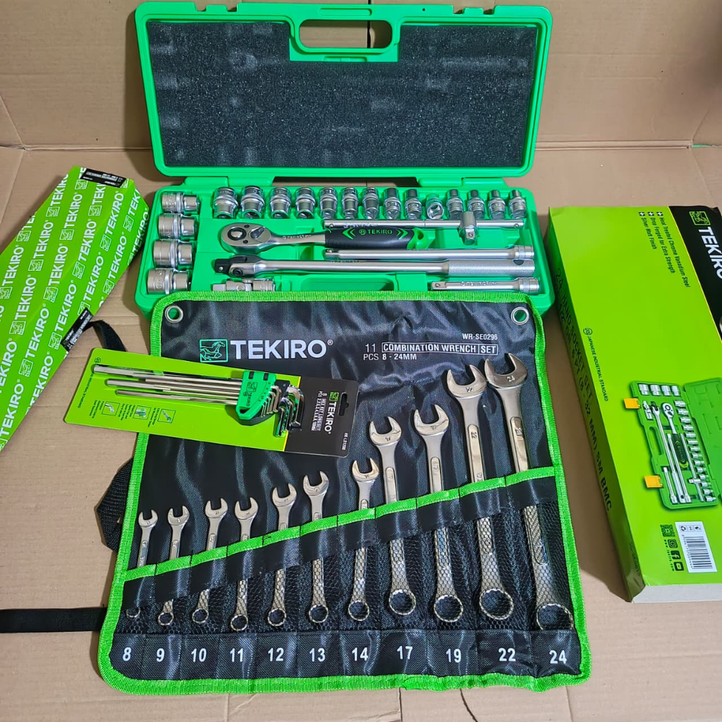 Paket Toolkit TEKIRO Lengkap 3 Set / Kunci Sok Set TEKIRO 24 Pcs 8-32 mm 1 Box + Kunci Ring Pas Set 