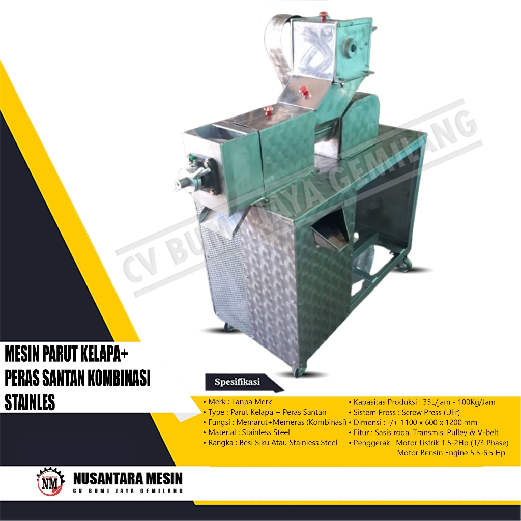 MESIN PARUT KELAPA+PERAS SANTAN KOMBINASI STAINLES