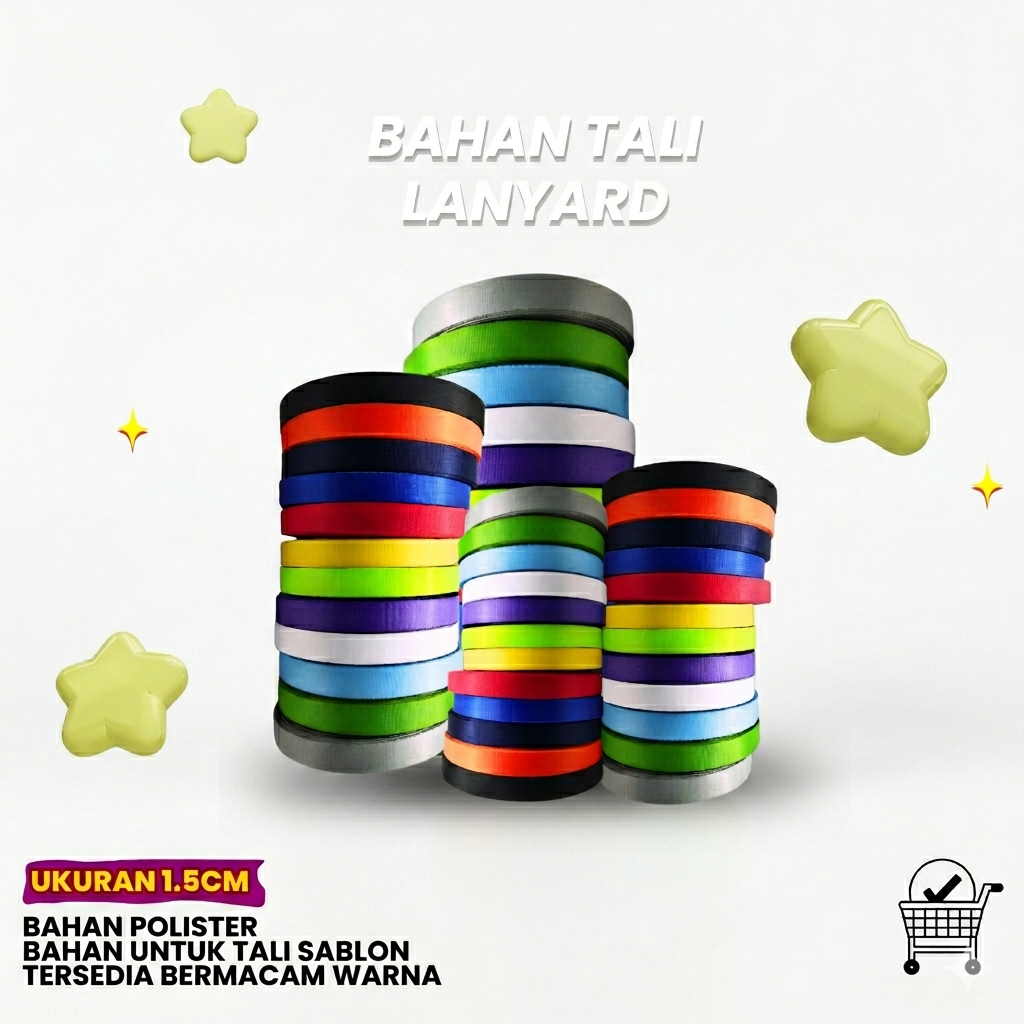 TALI NYLON ROLL 1.5 cm / bahan roll tali lanyard Kartu polister bahan NYLON Licin ukuran 1,5cm