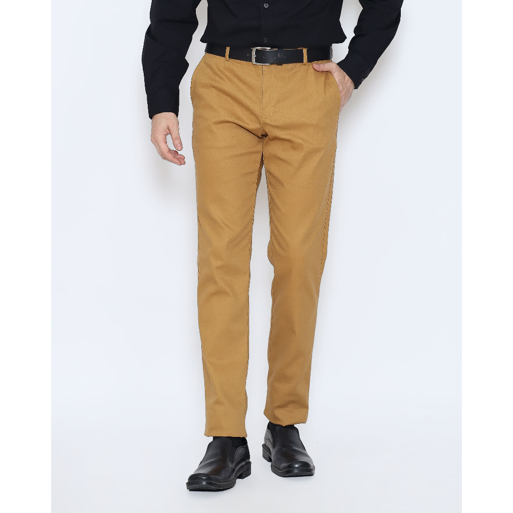 SCHOELLER COSTA-SF Celana Chino Pria Slim Fit Brown Cotton Stretch Premium
