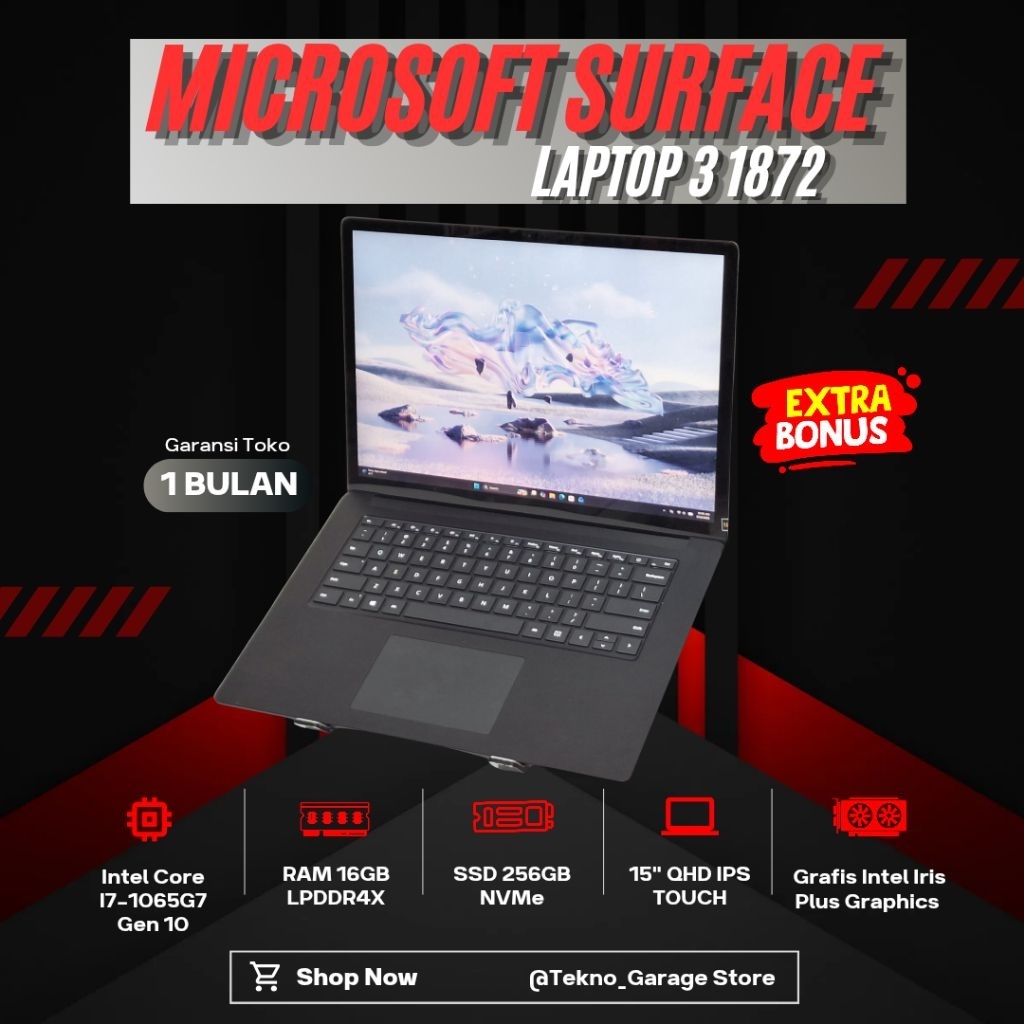 MICROSOFT SURFACE LAPTOP 3 1872 CORE I7-1065G7 RAM 16GB SSD 256GB 15IN 2.5K TOUCHSCREEN
