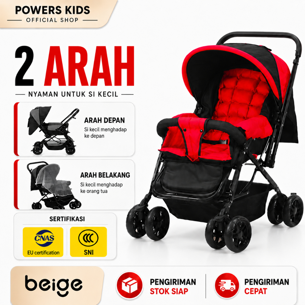 [Garansi 30 Tahun] BEIGE Stroller bayi Lipat Travelling Ringan Dan Mudah Dibawa Troli Bayi