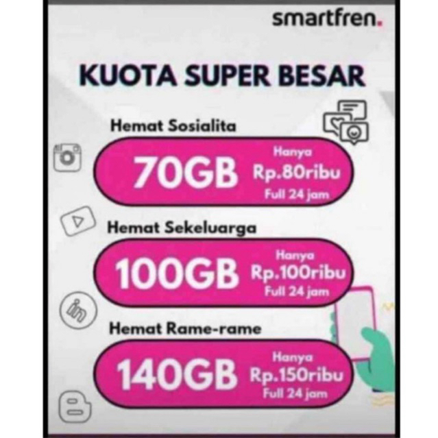 KUOTA INTERNET  70GB 80RB (KARTU+KUOTA NASIONAL+GRATIS REQ NOMOR)