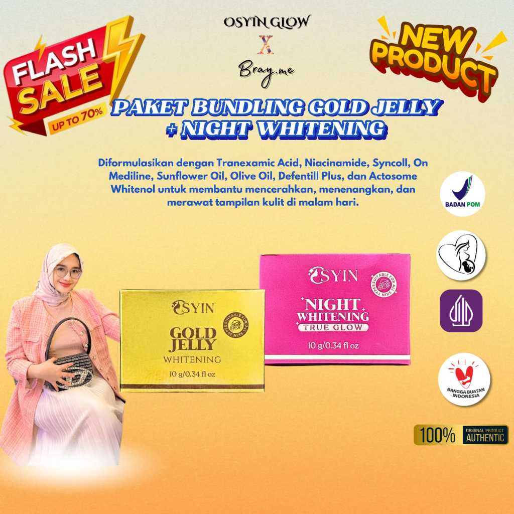 PAKET Bundling Gold Jelly Premium + Night Whitening True Glow Osyin Glow