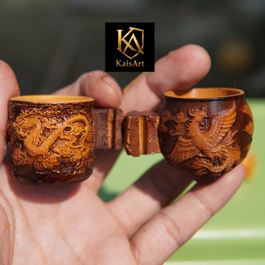 Cepuk Mini  Motif Naga & Phoenix Ukir 3D  Tempat Pakan Burung Sangkar Kenari Lovebird Pleci Konin Ci