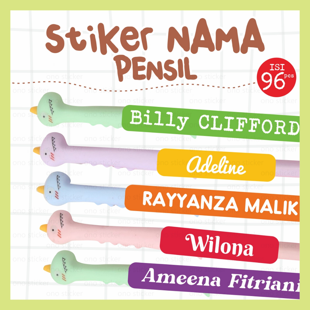 Stiker Nama Anak Waterproof Pensil Pen Crayon Buku Label Nama ATK