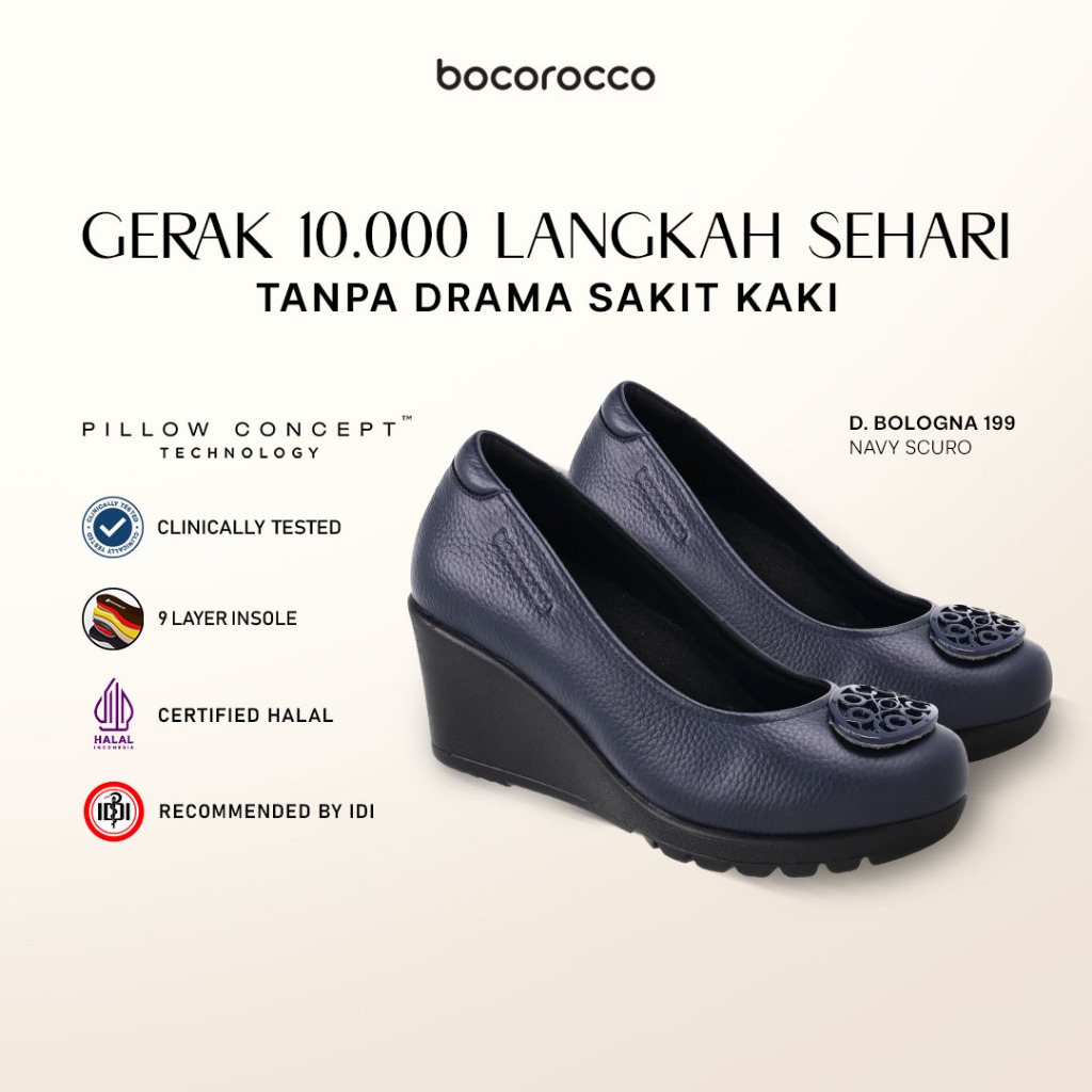 Bocorocco D. Bologna 199 Navy scuro - Wedges Kulit Asli Warna Navy