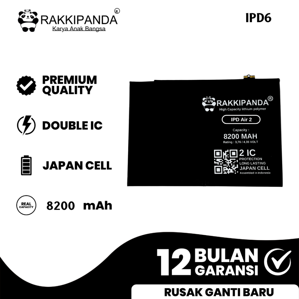 RakkiPanda - iPad Air 2 A1566 / A1567 / A1547 / iPad 6 A1893 / A1954 Batre Batrai Baterai