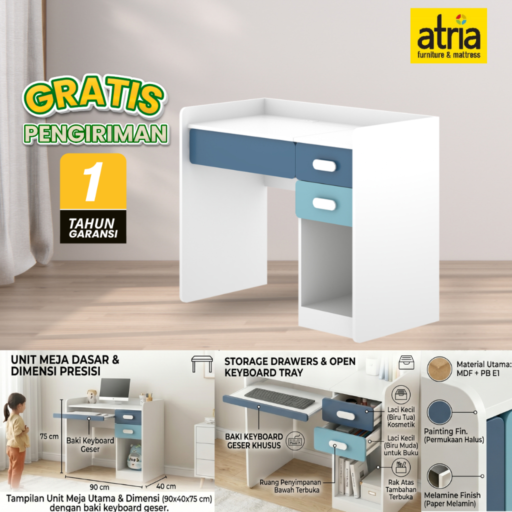 Atria Welby Meja Rias Atau Meja Belajar Blue/White