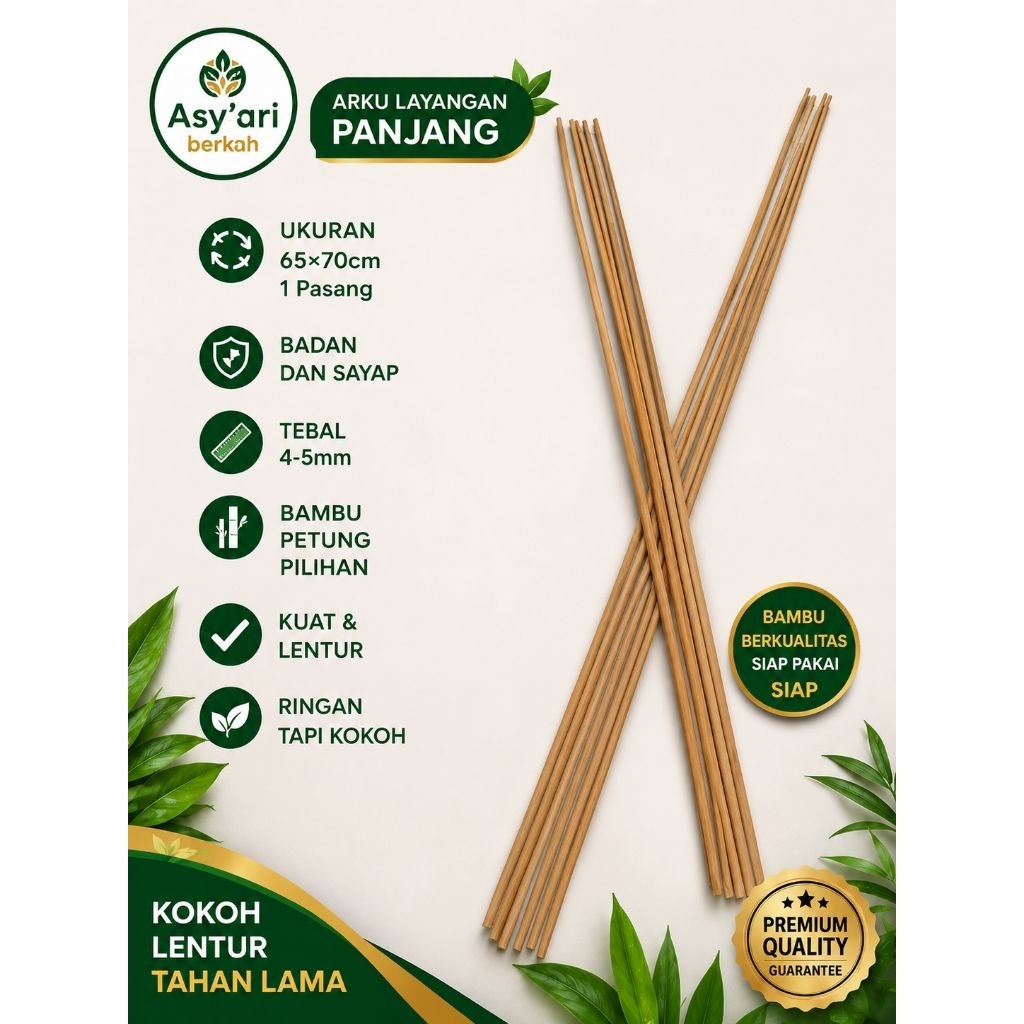 Arku layangan panjang 65/70cm 1 pasang bambu petung serut halus
