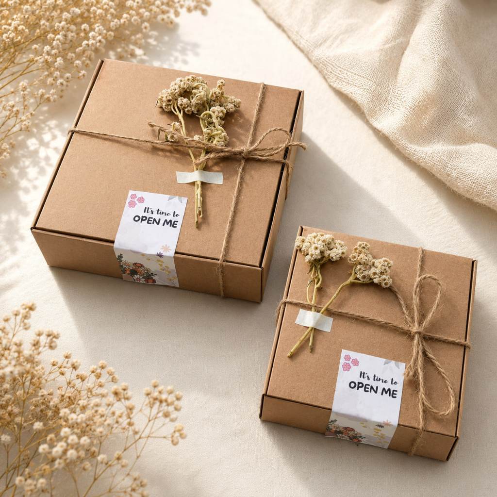 Gift Box  Aesthetic 20x20x5 cm dan 15x15X5 cm Kraft Box Hampers Mini Rustic Premium Packaging Kado C