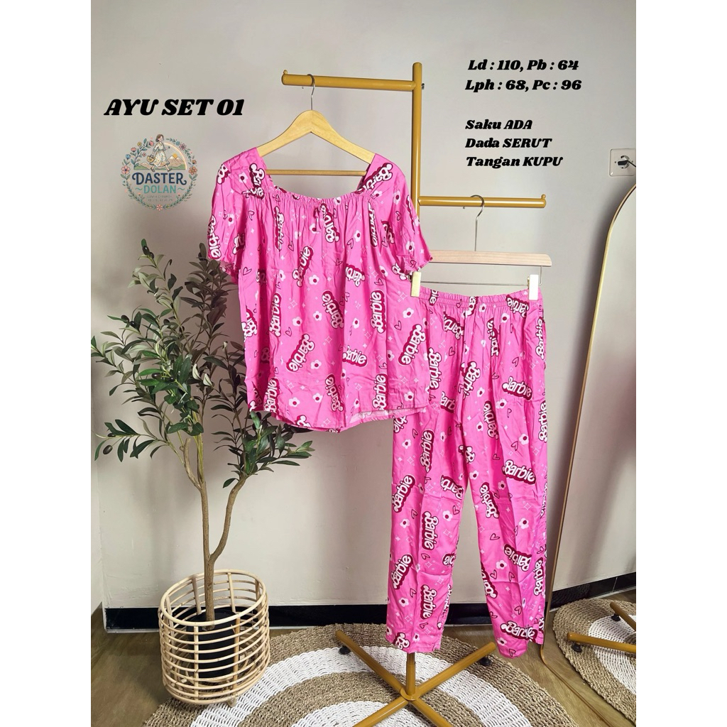 AYU SET 01 - Daster Set Piyama Set Lengan Pendek Celana Panjang