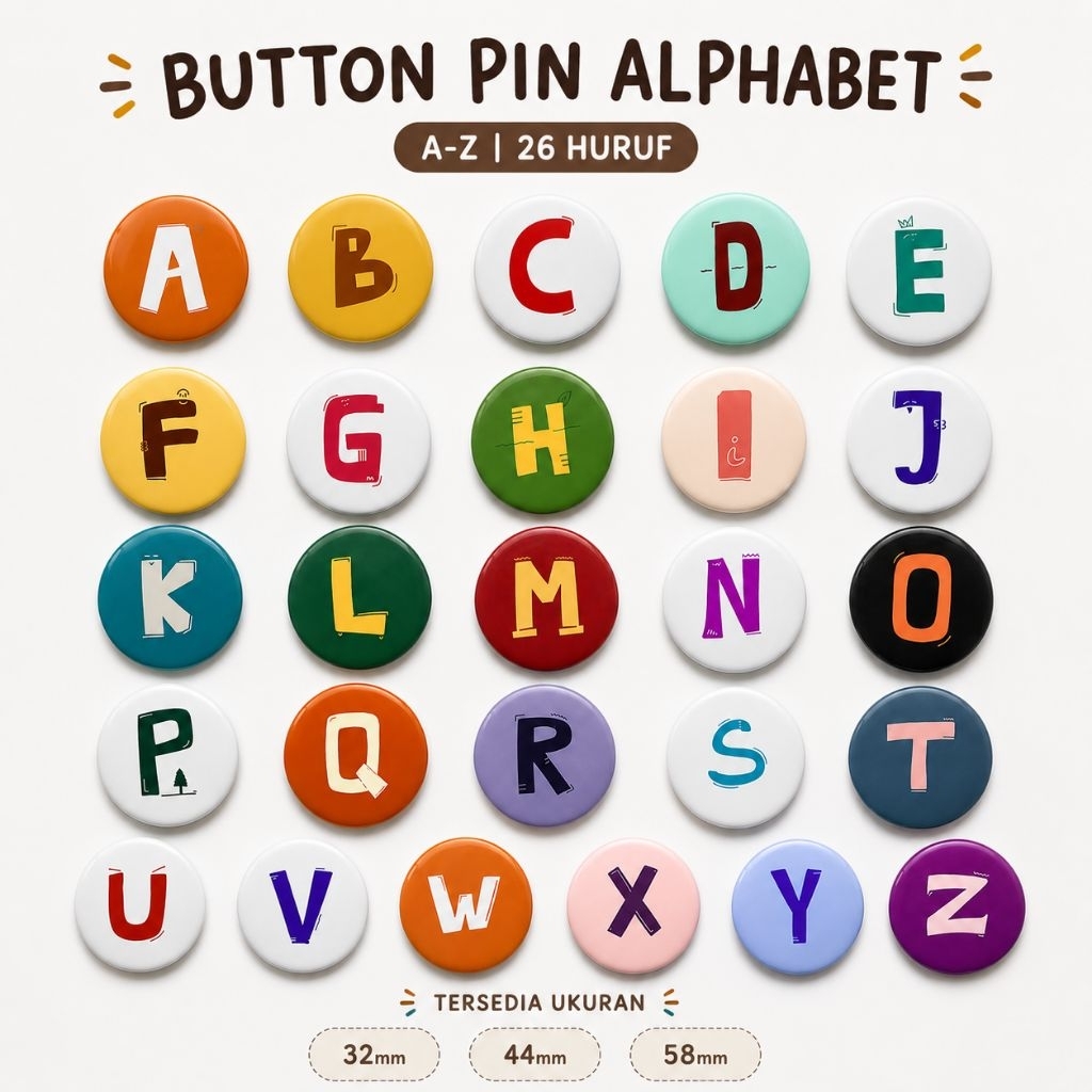 Button Pin Alphabet / Pin Peniti Inisial Huruf Lucu
