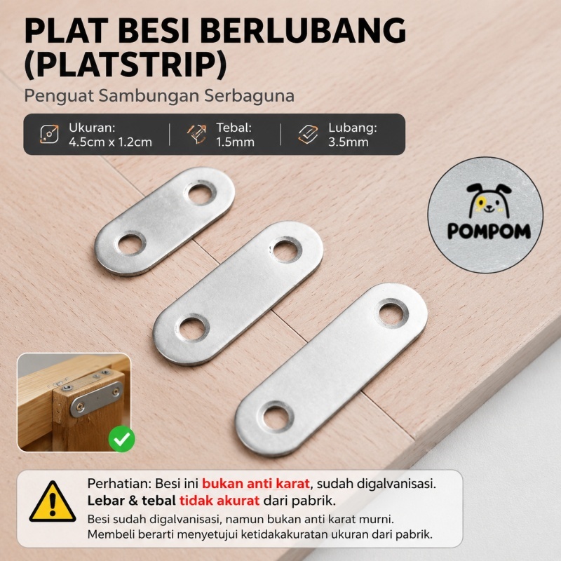 plat lurus 2 lubang/ plat besi penyambung tebal 1,5mm